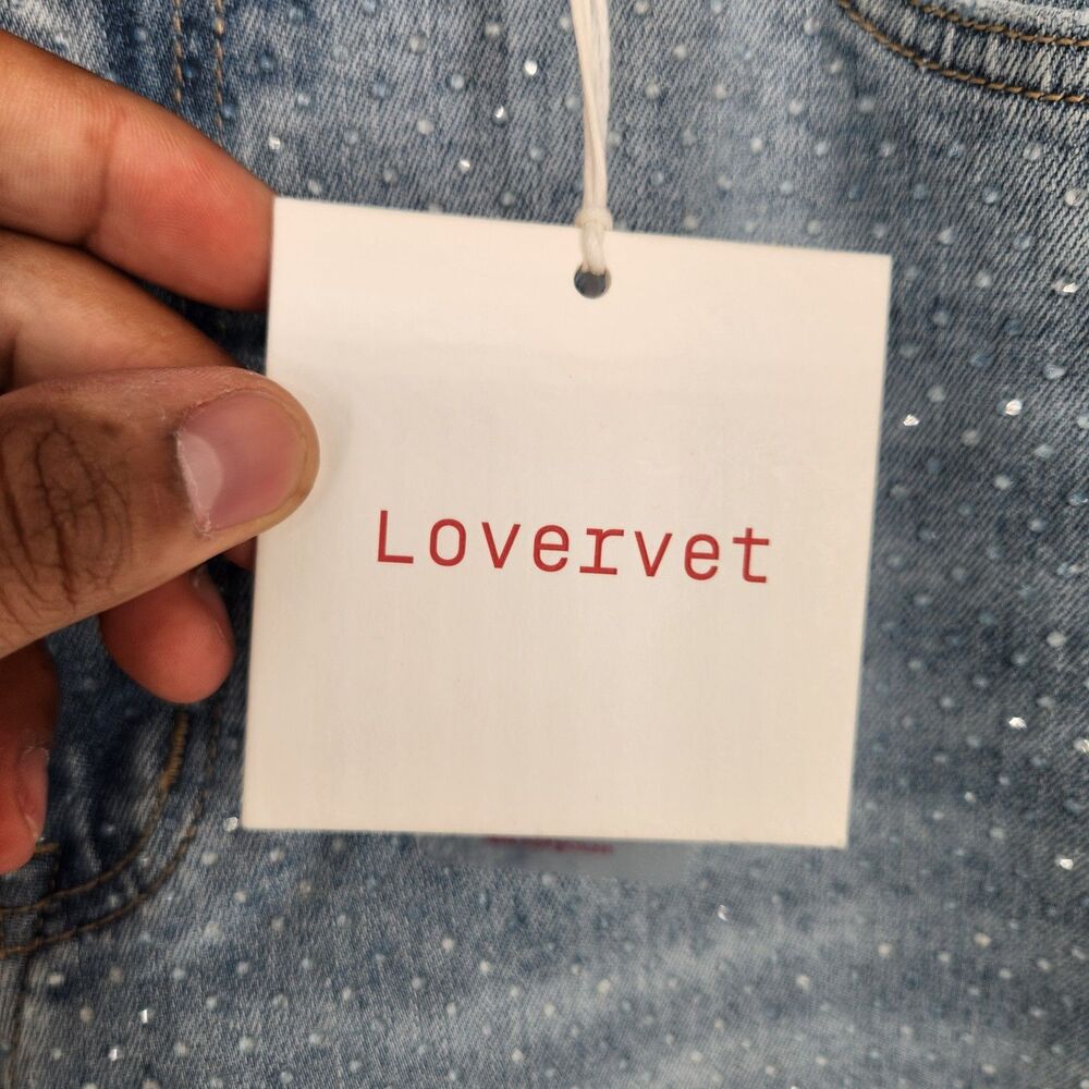 Lovervet‎ Indigo Blue 16W High Rise Wide Barrel Jeans Shimmering Embellishments - Picture 3 of 12